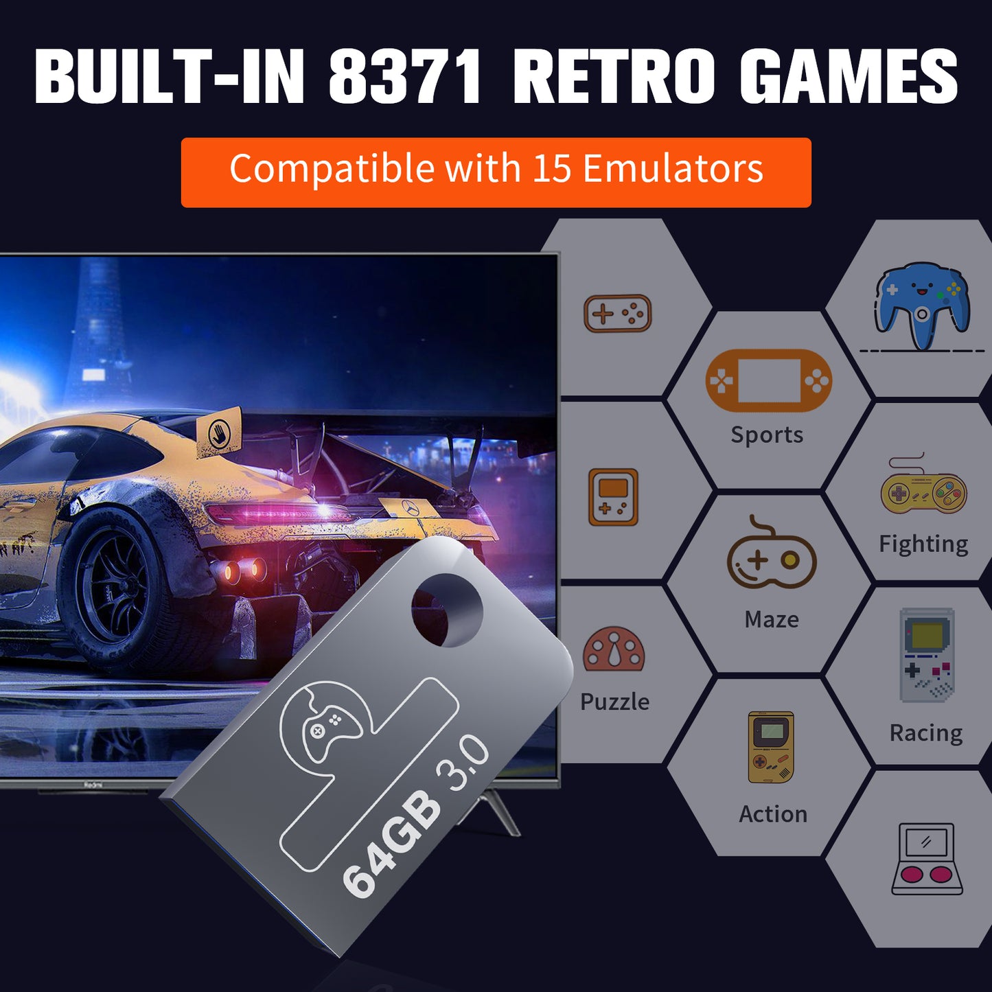 Tiny 64G USB Drive with 8371 Games